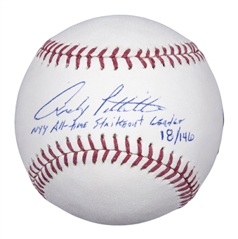 Andy Pettitte Autographed and Inscribed "NYY All-Time Strikeout Leader" Baseball (Steiner)